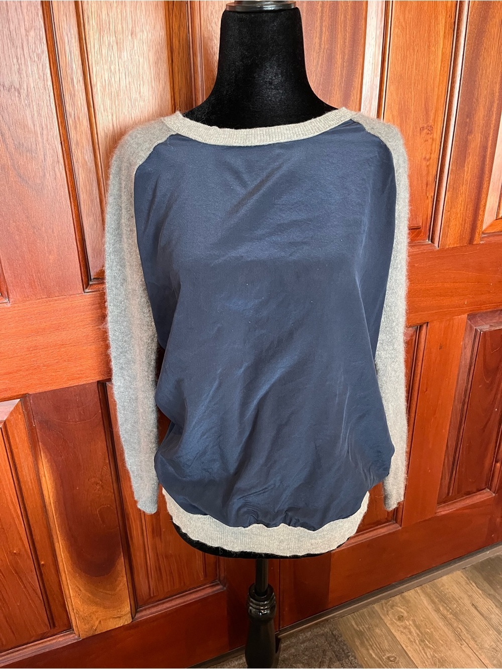 VINCE GRAY Navy COLOR BLOCK CASHMERE WOOL ALPACA Blend SILK FRONT Sweater XS